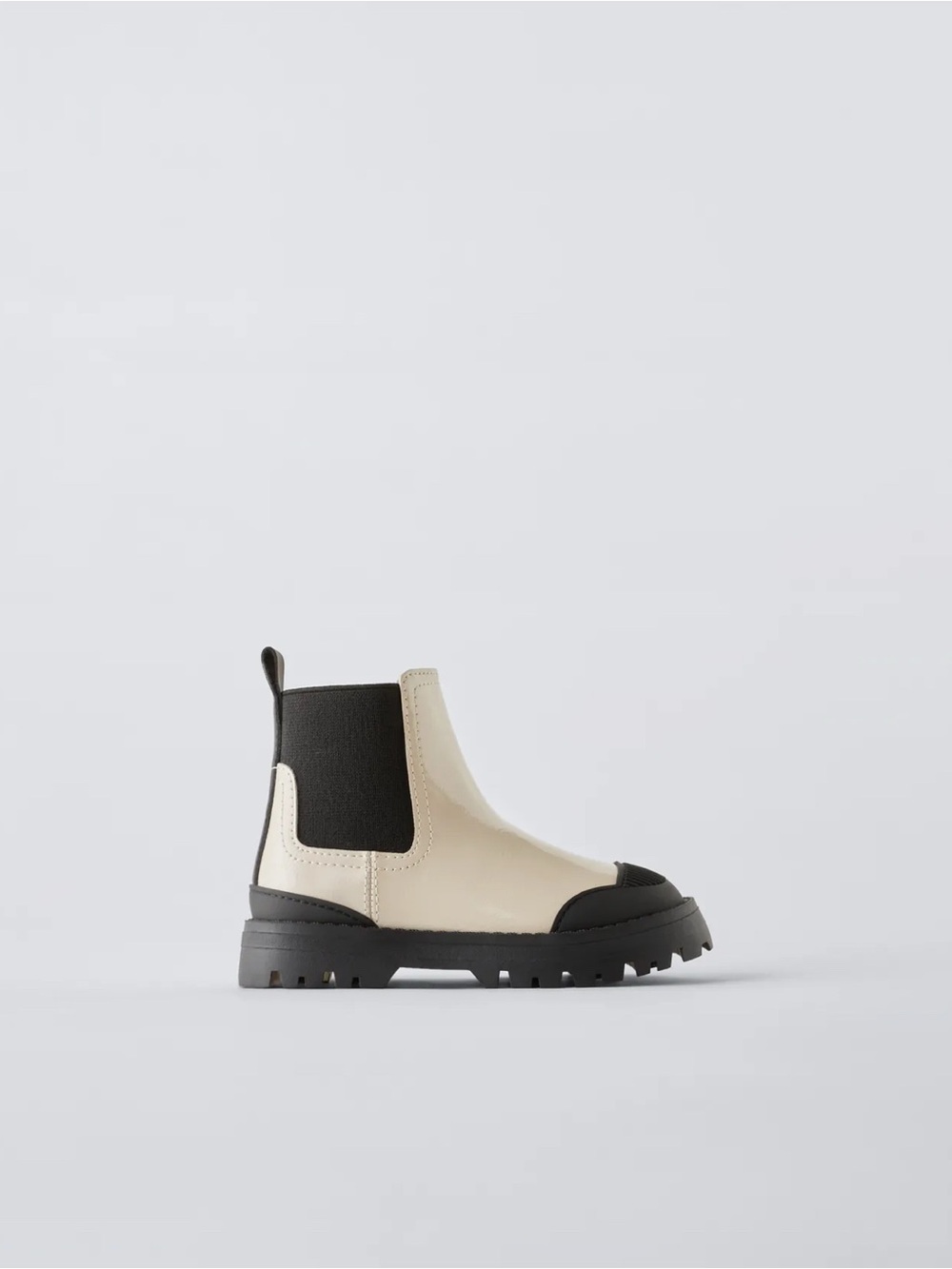 Zara Girls Cream and Black Patent Effect Boots